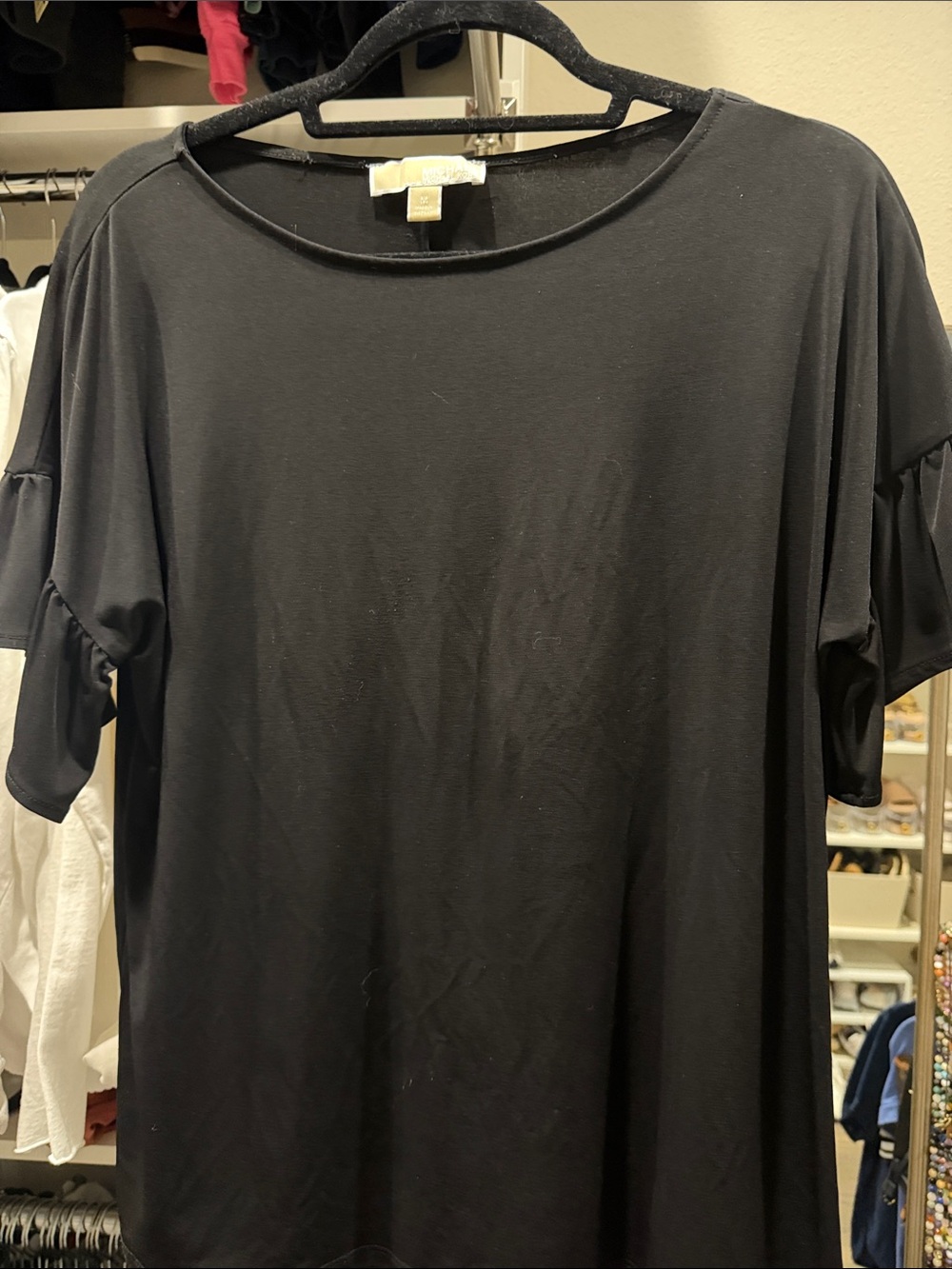 MICHAEL Michael Kors Black Short Sleeve Tee with Gathered Sleeve Detail